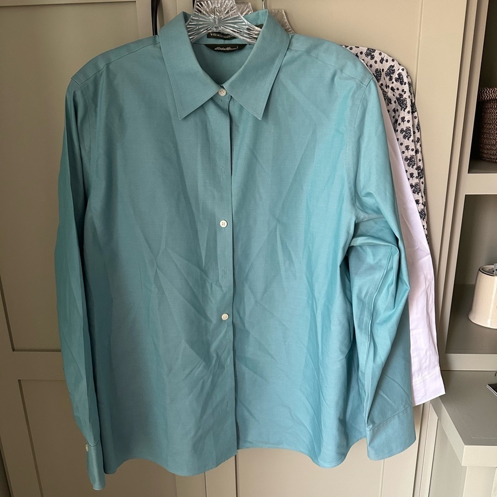 EUC Eddie Bauer Aqua Blue Button-Up Shirt, Wrinkle Resistant, Sz XL